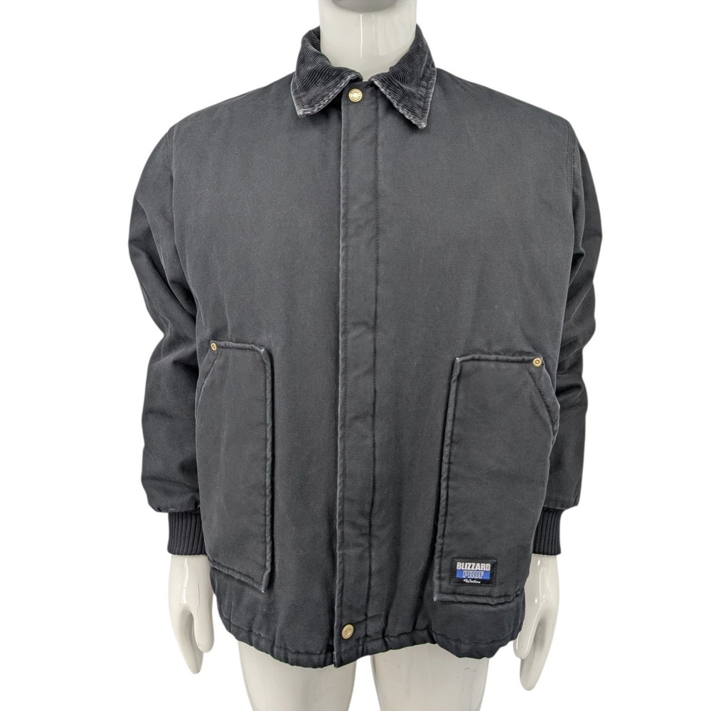 Vintage Walls Blizzard Pruf Jacket Large Black Canvas Corduroy Collar Workwear